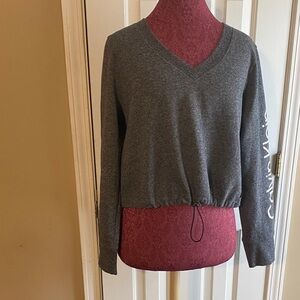 Calvin Klein Performance Cropped Charcoal V-Neck Pullover XL Cinch Bottom